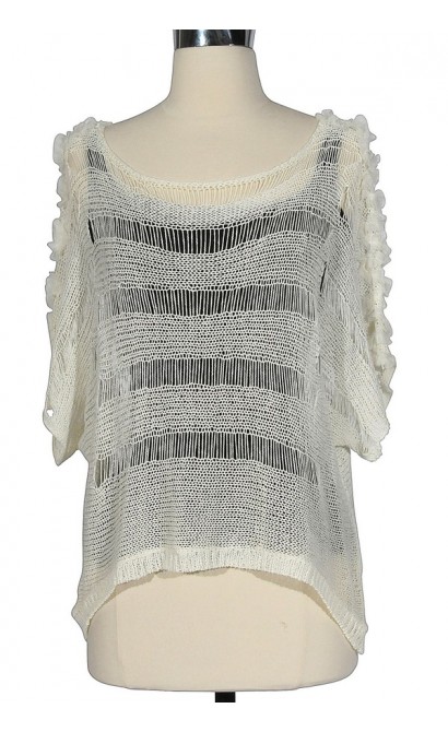 Sheer Open-Knit Sweater in Ivory